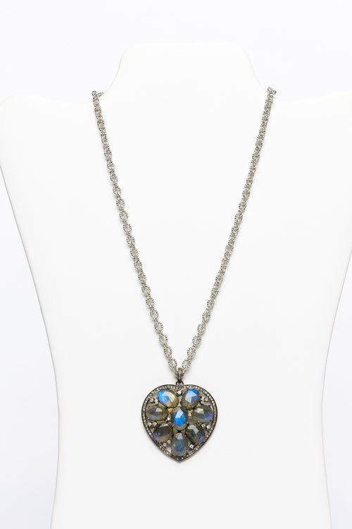 Labradorite and Diamond Heart