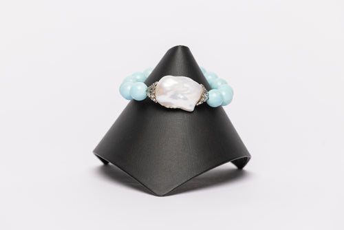Baroque Pearl , Light Turquoise Stretch Bracelet