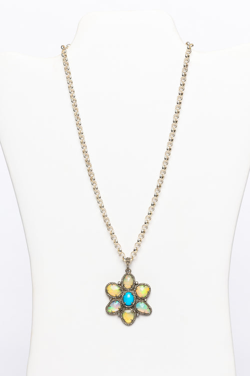 Turquoise, Opal, Diamond Necklace