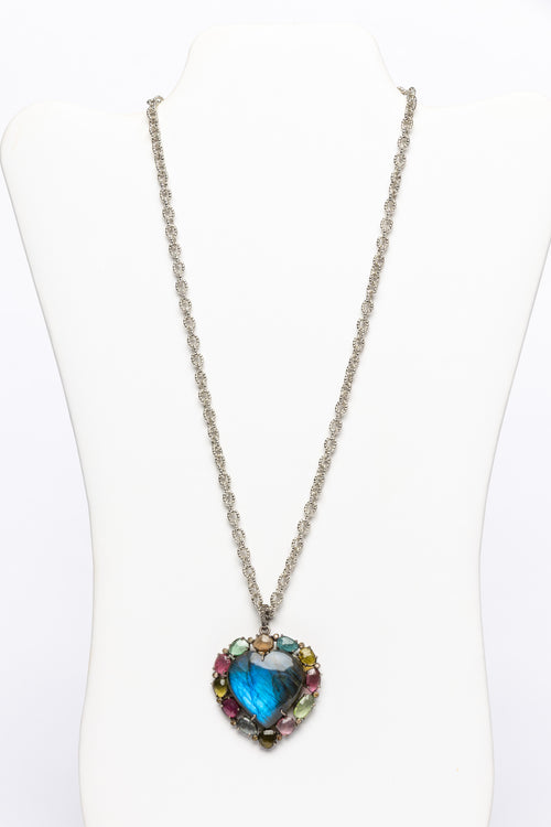 Labradorite, Toiurmaline, Diamond Heart Necklace