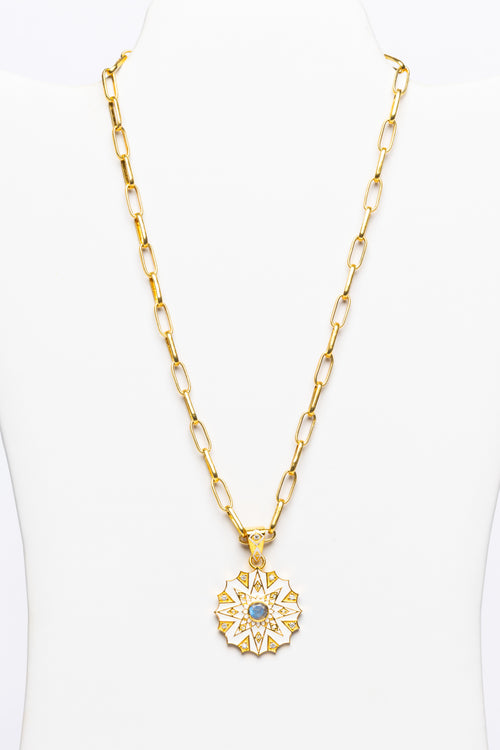 Blue Topaz, White Topaz, Enamel , Vermeil Necklace