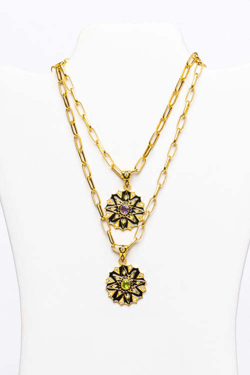 Gemstone,  White Topaz, Enamel , Vermeil Necklaces