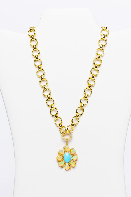 Opal, Turquoise, Diamond Necklace