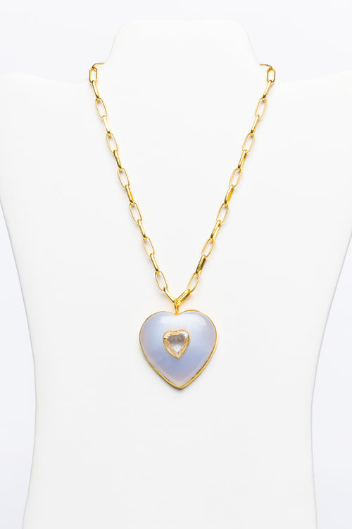 Lavender Chalcedony, Rock Crystal Vermeil Necklace