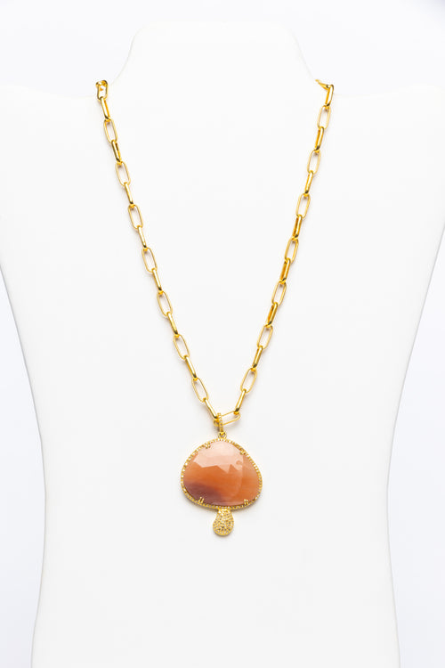 Peach Moonstone and Diamond Mushroom One of a Kind Necklace