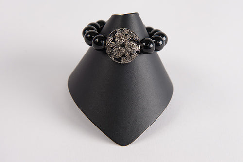 Black onyx with large pave diamond bead