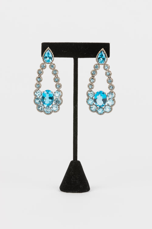 Pave Diamond, Blue Topaz, Aquamarine Earrings