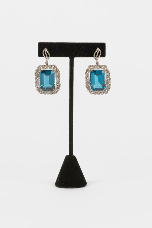 Baguette Diamond, London Blue Topaz Earring