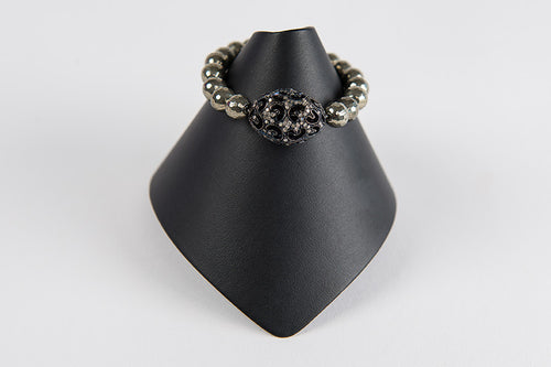 Pyrite with pave diamond black rhodium bead