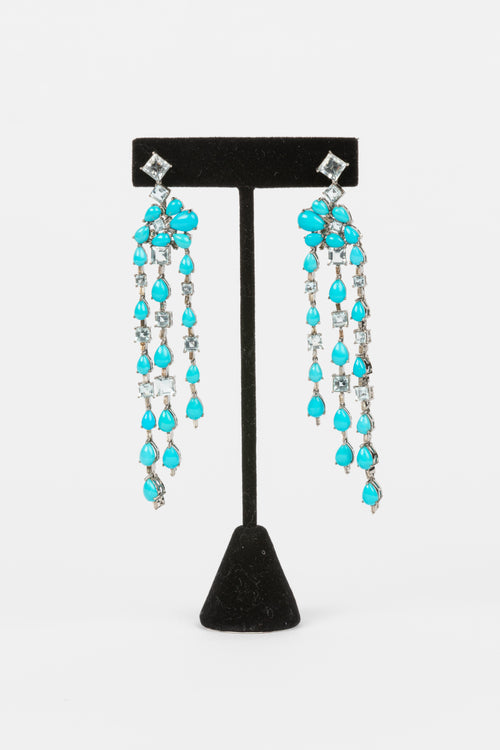 Turquoise, Aquamarine, Pave Diamond Earrings