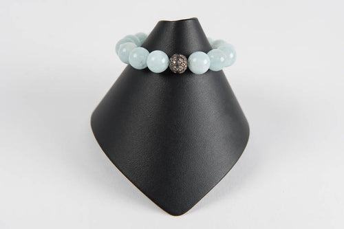 Light blue chalcedony with pave diamond bead