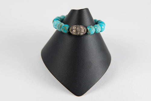 Faceted turquoise with rose cut diamond bead
