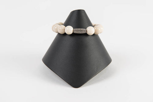 Natural agate and pave diamond bar