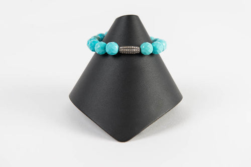 Faceted turquoise with pave diamond bead