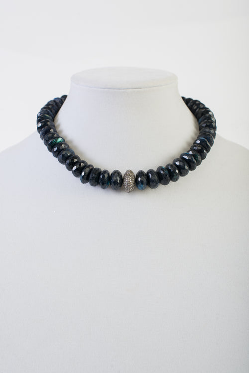 Faceted Labradorite Rondelle with Pave Diamond Disc Bead