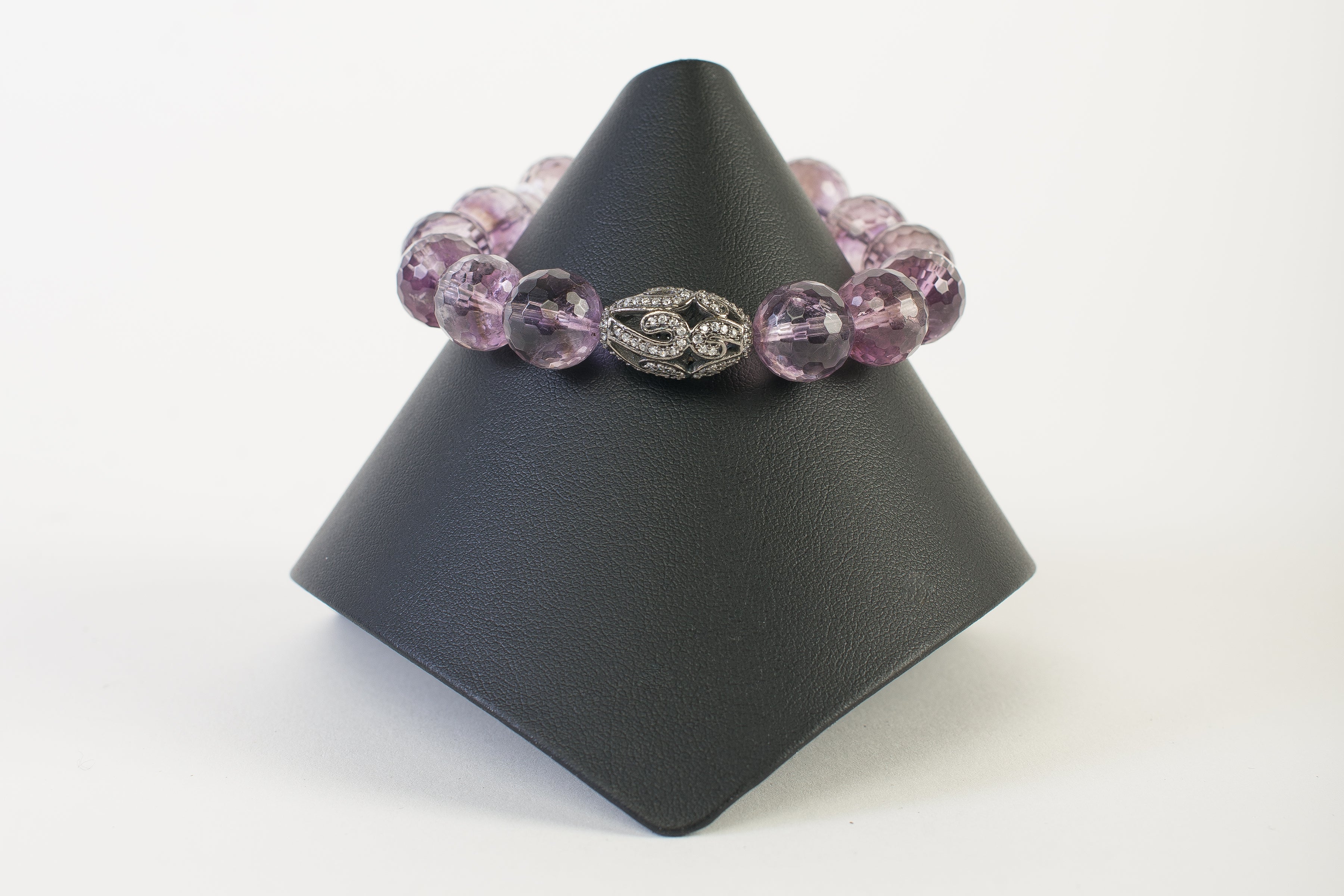 Faceted Amethyst with White Topaz Bead