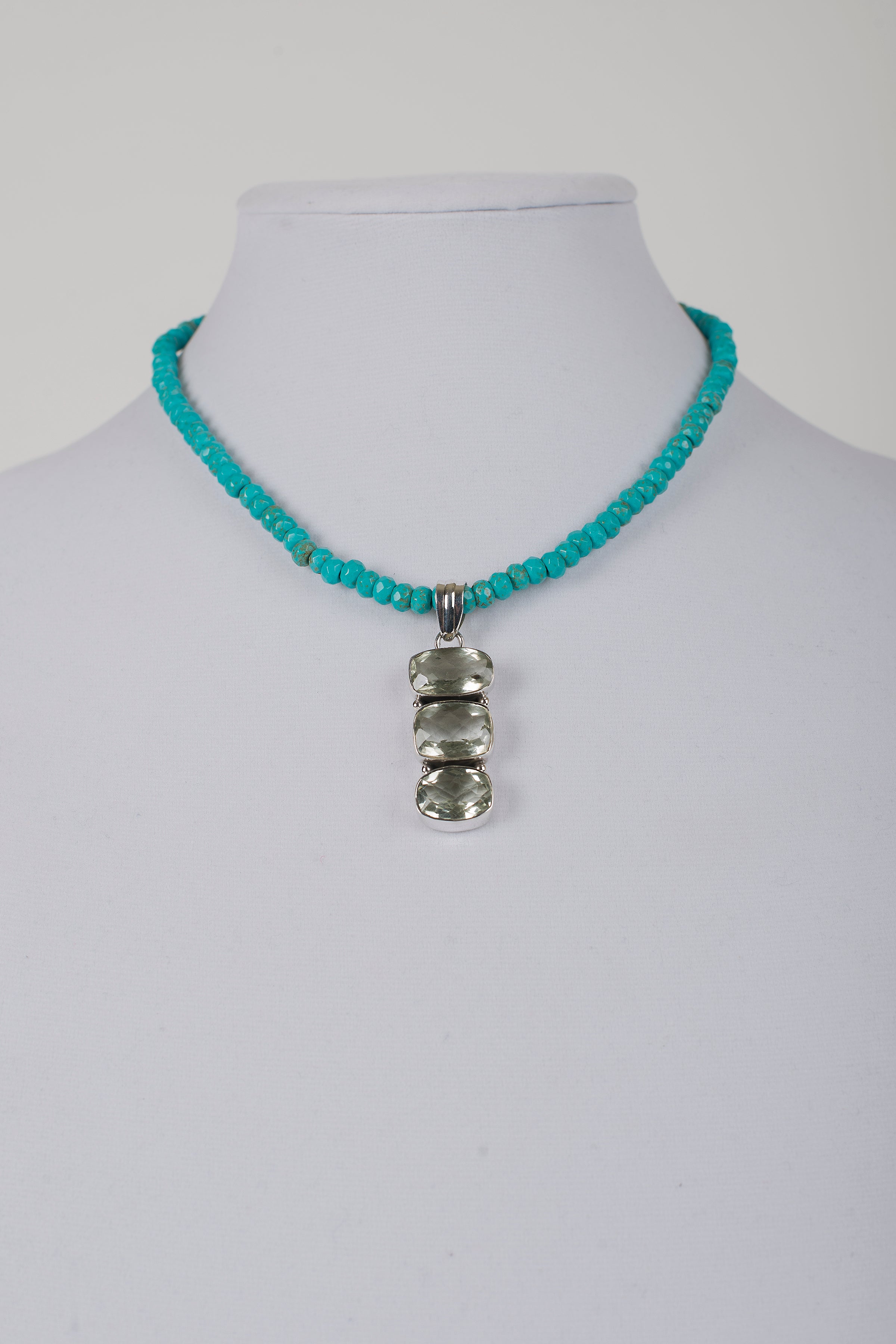Faceted Turquoise Rondelle with Green Amethyst Pendant