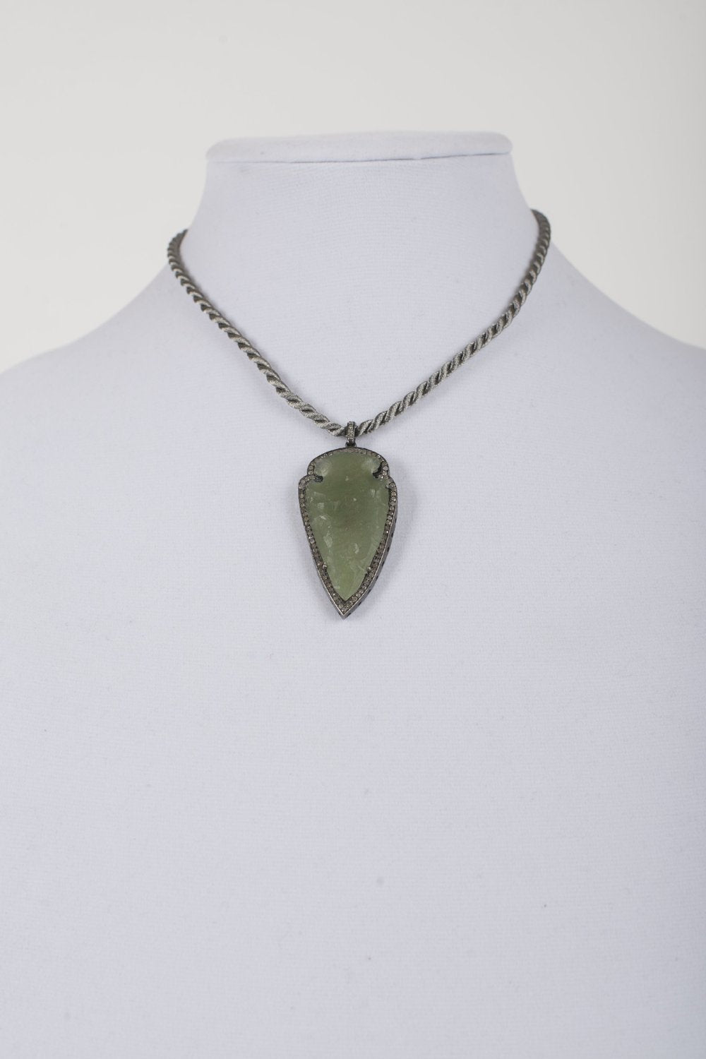 Agate and Pave Diamond Pendant on Silk Cord