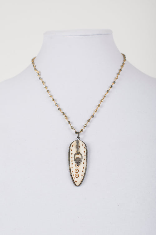 Bone and Pave Diamond Pendant on Pyrite Chain