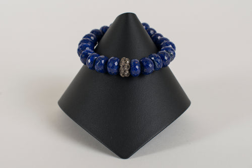 Lapis Rondelle with Pave Diamond bead
