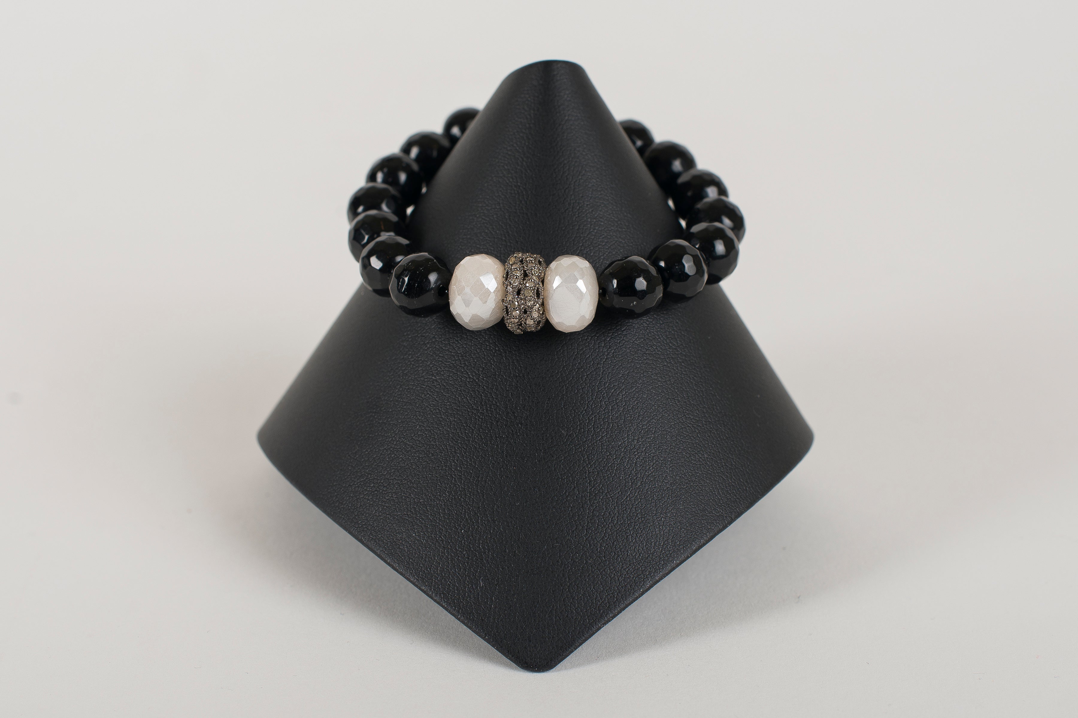 Black Onyx and Moonstone with Pave Diamond and Rondelle