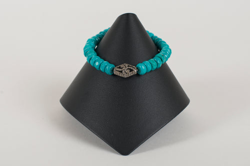 Faceted  Turquoise Rondelle with Pave Diamond Bead