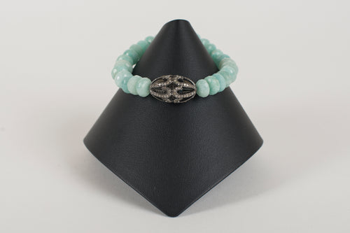 Seafoam Agate Rondelle with Pave Diamond Bead