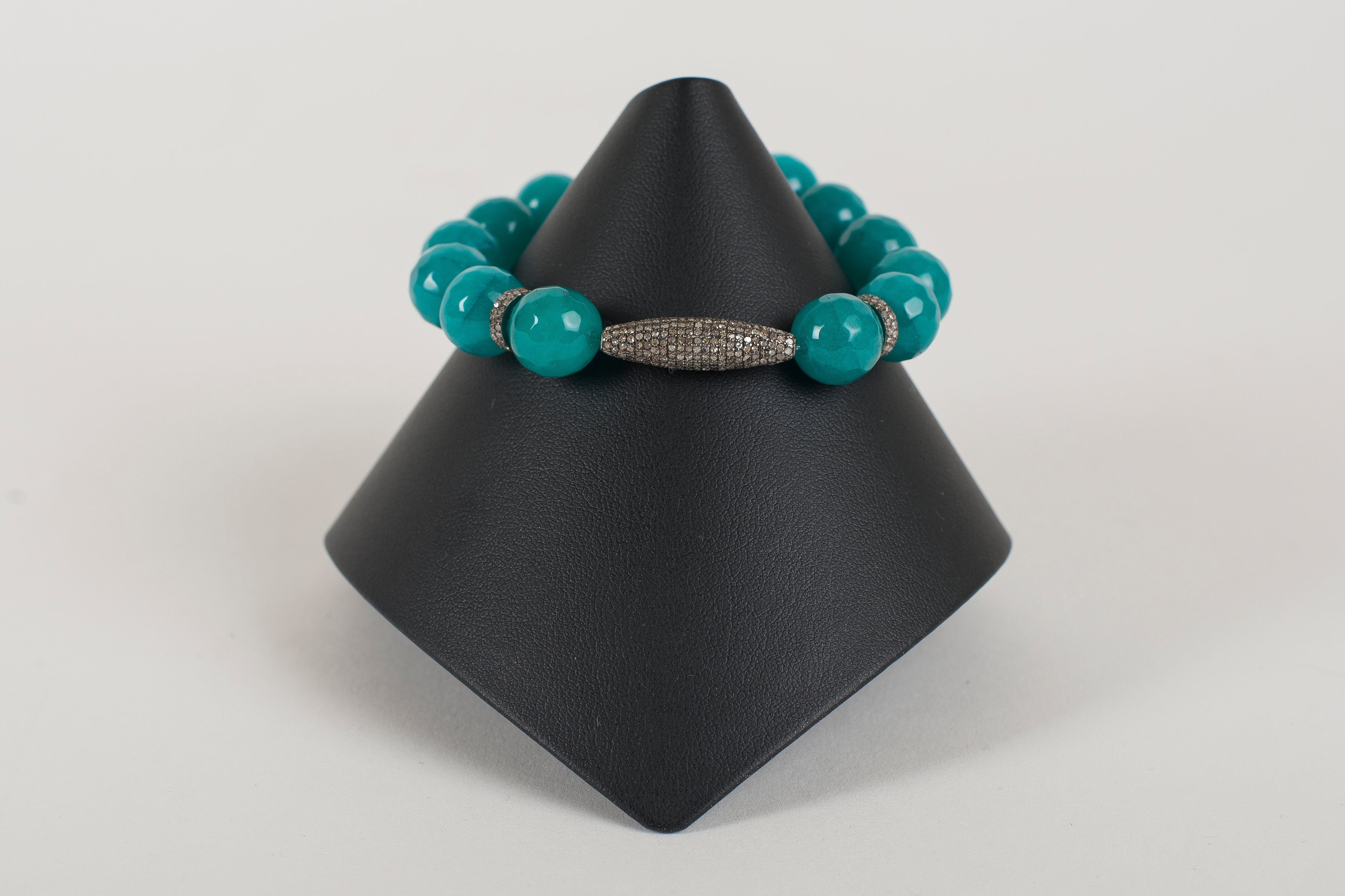 Teal Agate and Pave Diamond Beads