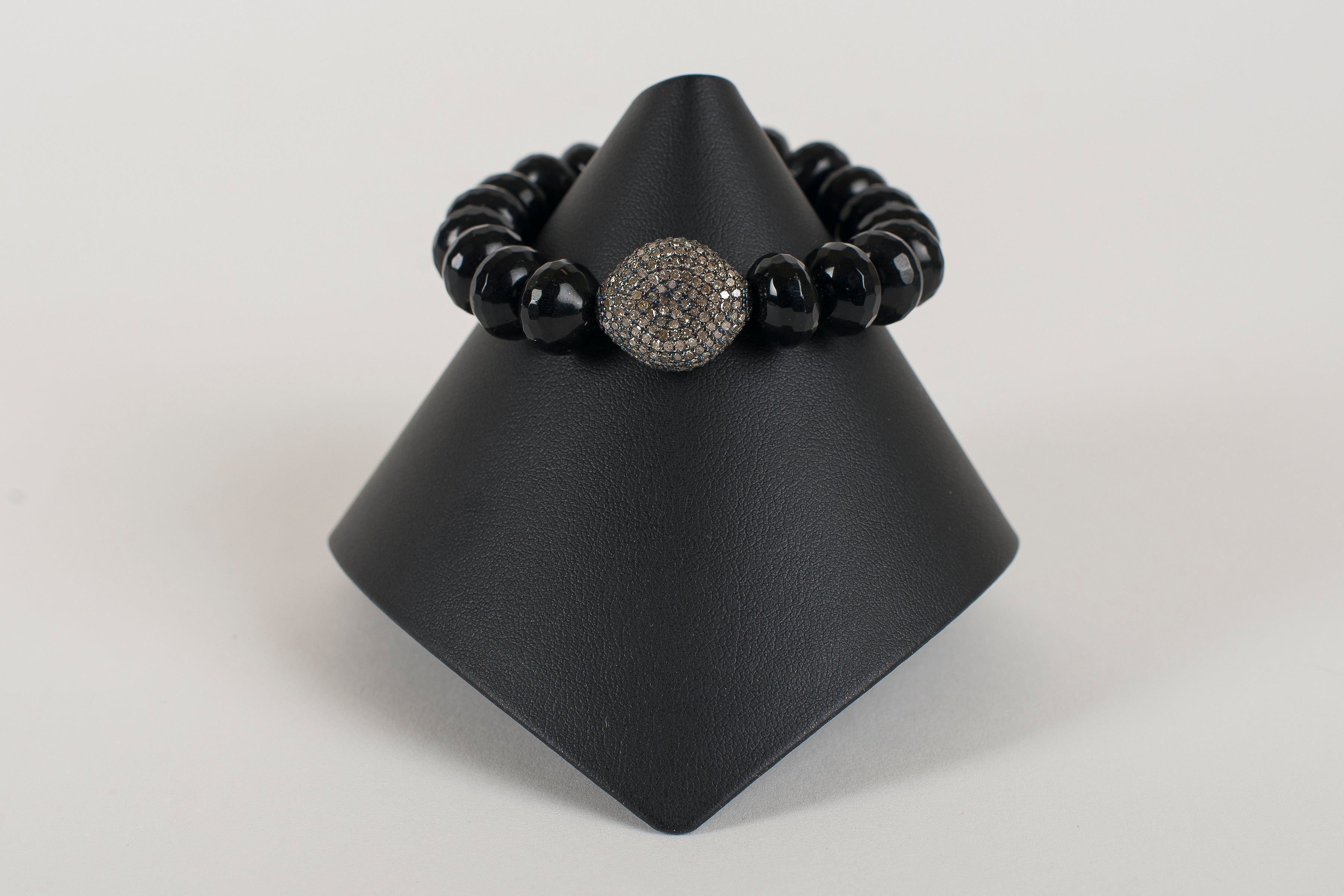 Black Onyx Faceted  Rondelle with Pave Diamond Focal Bead