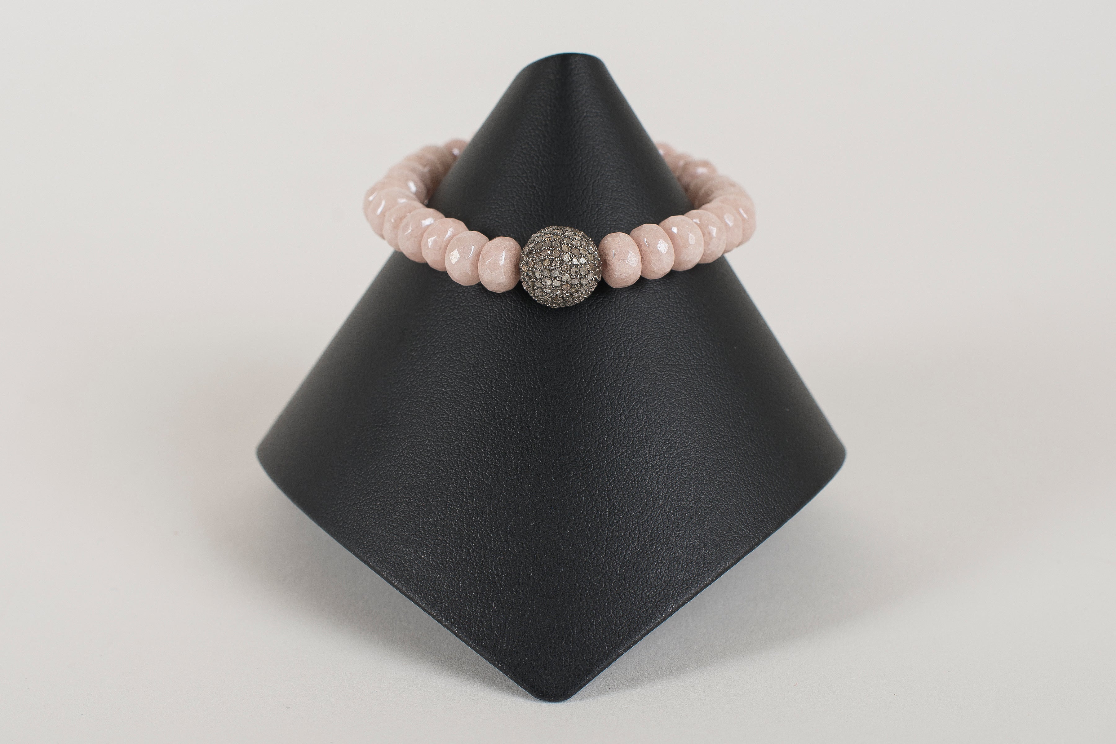 Peach Moonstone Rondelle with Pave Diamond Bead