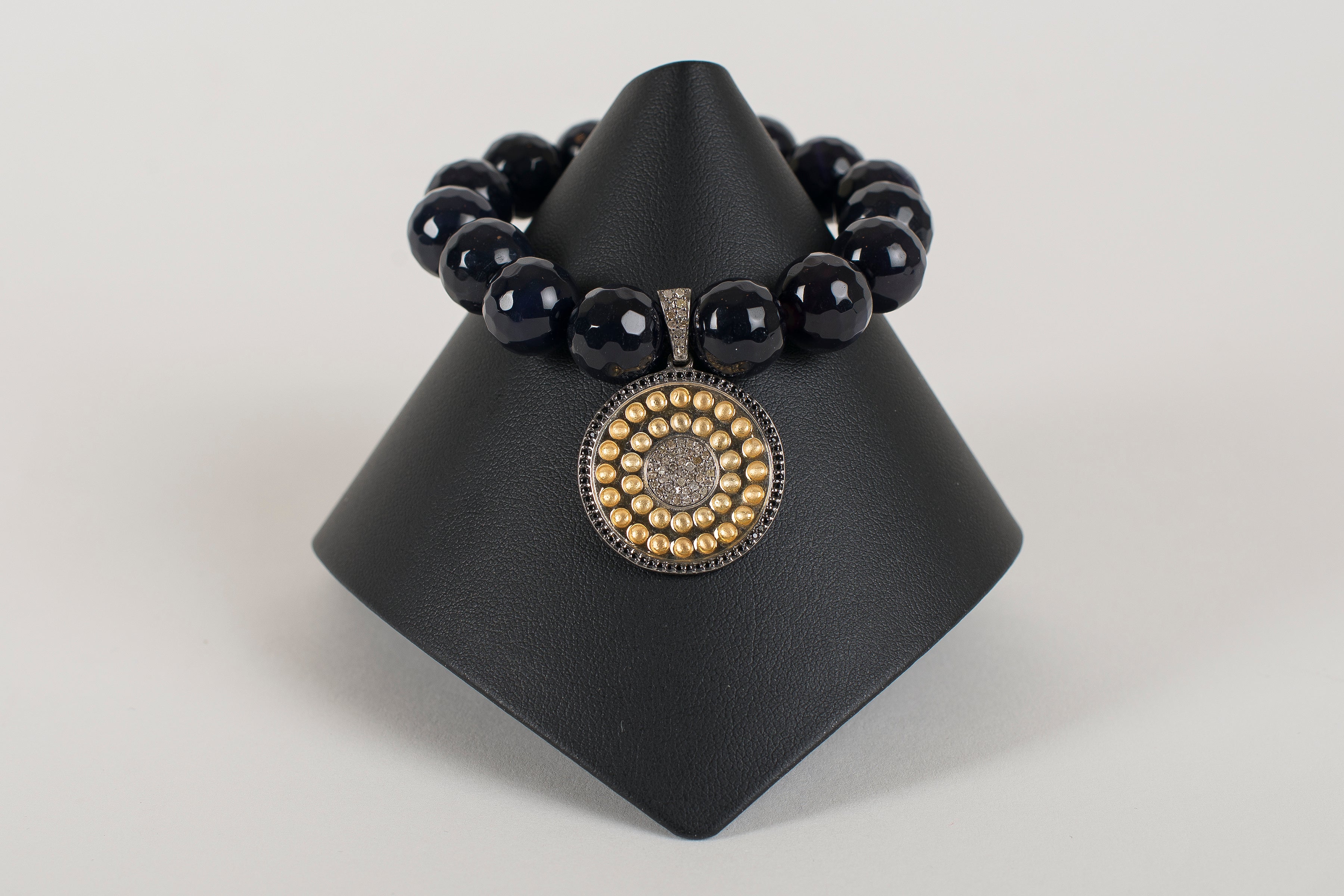 Navy  Goldstone with Vermeil and Pave Diamond Large Charm
