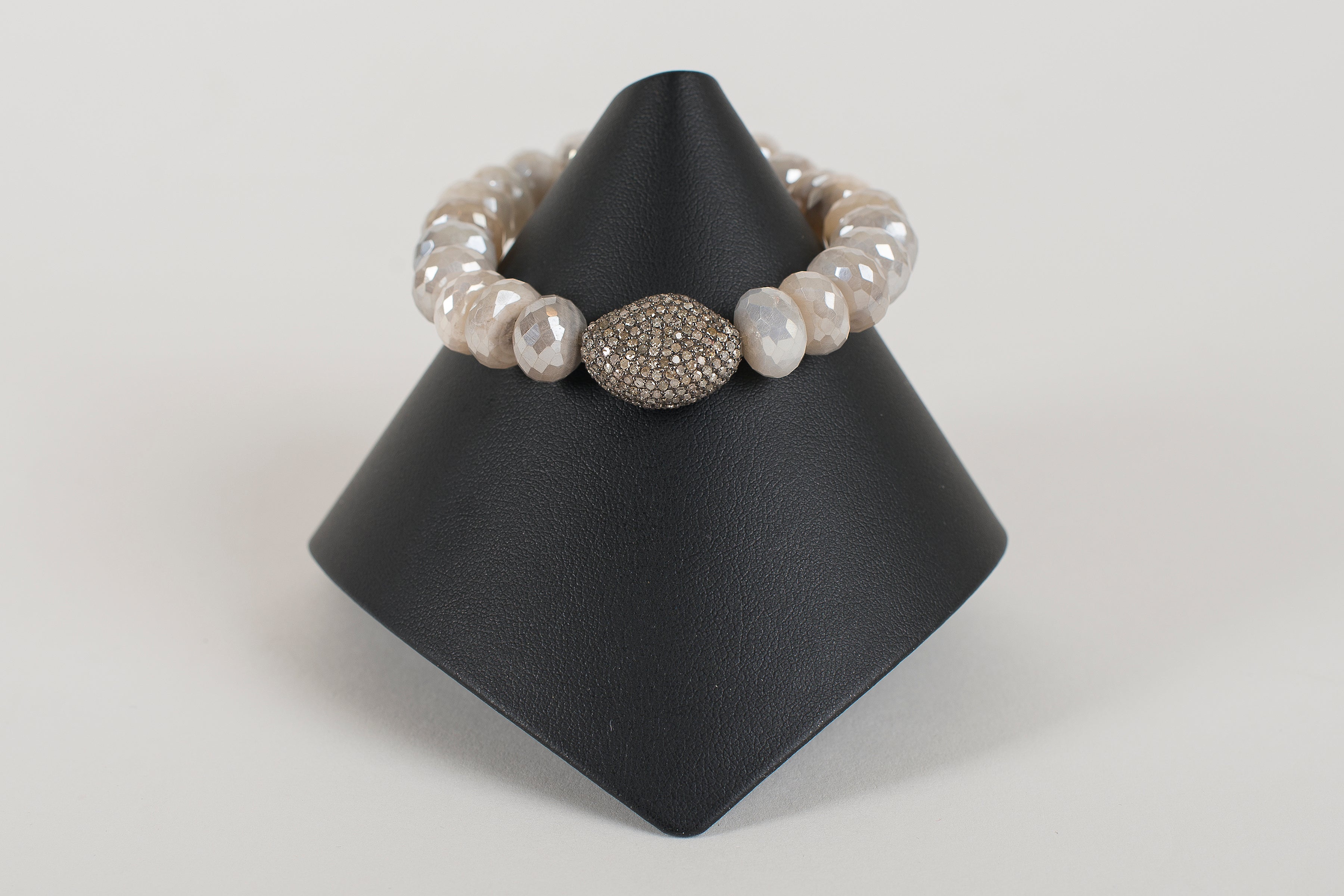 Faceted Mystic Moonstone Rondelle with Pave Diamond Bead