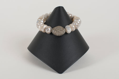 Faceted Mystic Moonstone Rondelle with Pave Diamond Bead