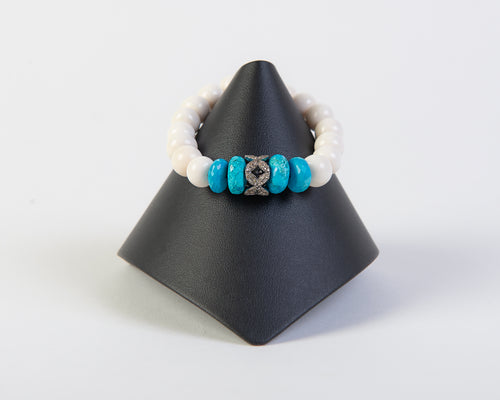 Pave diamond and turquoise on bone