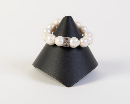 Pave diamond and freshwater pearls