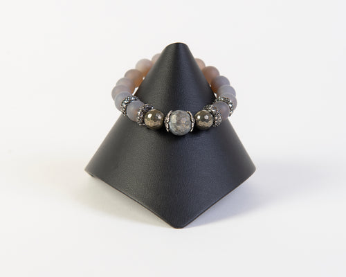 Frosted quartz and hematite with pyrite