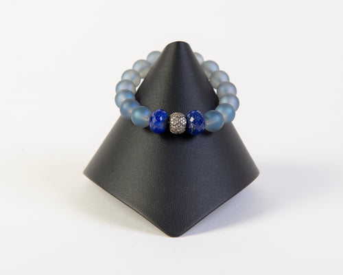 pave diamond and frosted quartz with lapis