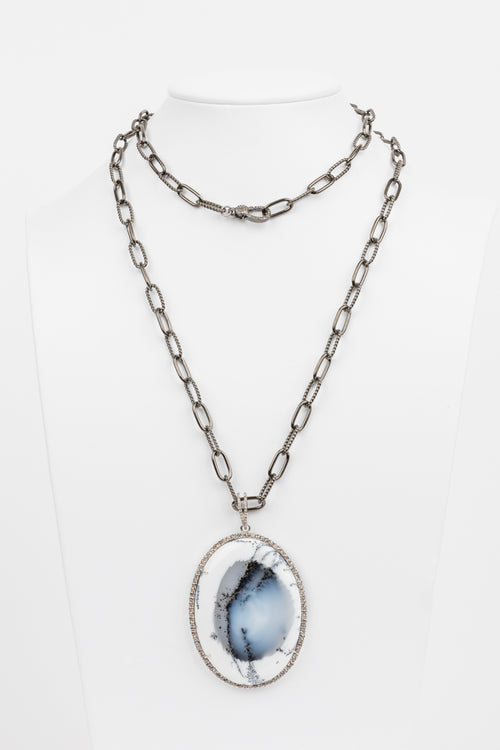 Pave Diamond, Dentrite Opal Necklace