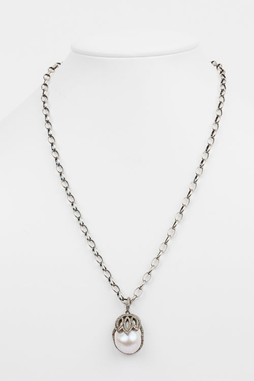 Pave Diamond and Pearl Necklace