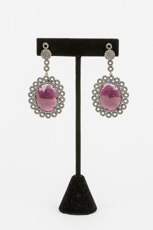 Pave Diamond, Ruby Earrings