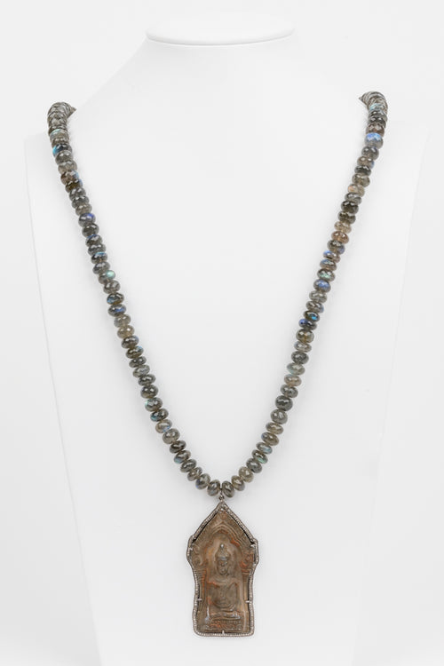 Labradorite and Bone with Pave Diamond Necklace