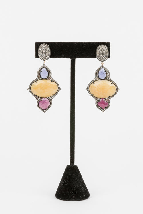Pave Diamond, Sapphire Earrings