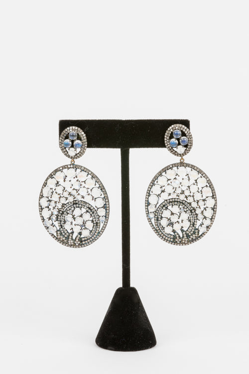 Pave Diamond, Moonstone Earrings