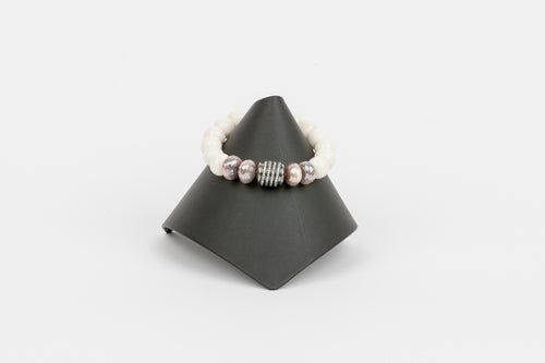 Mystic Moonstone and White Topaz on Bone