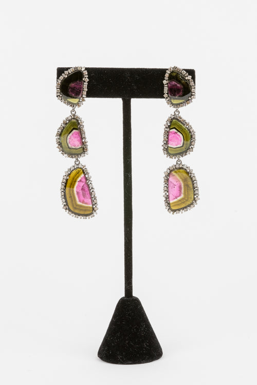 Pave Diamond, sliced Tourmaline Earrings