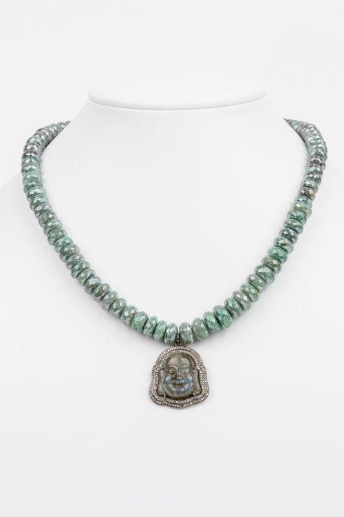 Labradorite and Pave Diamond Buddha Necklace