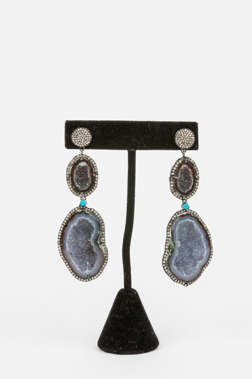 Pave Diamond, Sliced Geode Earrings