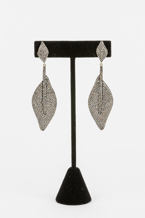 Pave Diamond Leaf Earrings