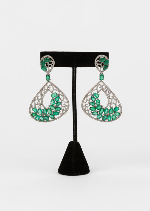 Pave Diamond, Emerald Statement Earrings