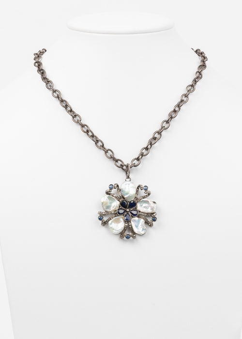Pave Diamond, Sapphire, Pearl Necklace